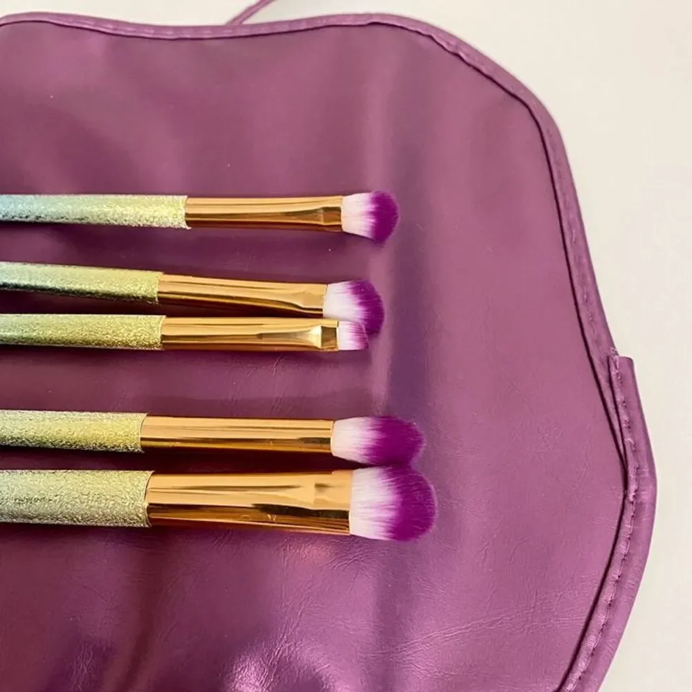 Cat Lady Box Makeup Brush Set w/ Soft Purple Case Cat Shaped Glitter Handles